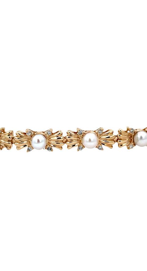 Vintage 14K Gold Bracelet with Pearl and Diamond